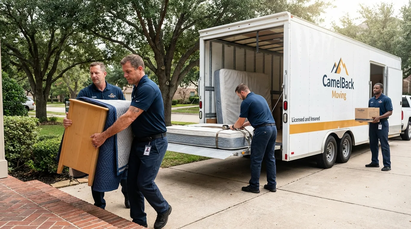 Crew loading residential truck for cross-state move from Dike, IA